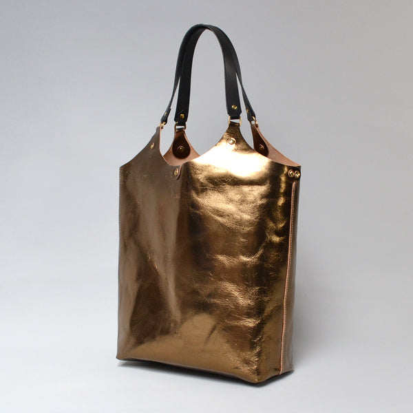 MARY <br/> Foiled Leather Tote Bag <br/> Bronze