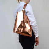 MARY <br/> Foiled Leather Tote Bag <br/> Rose Gold