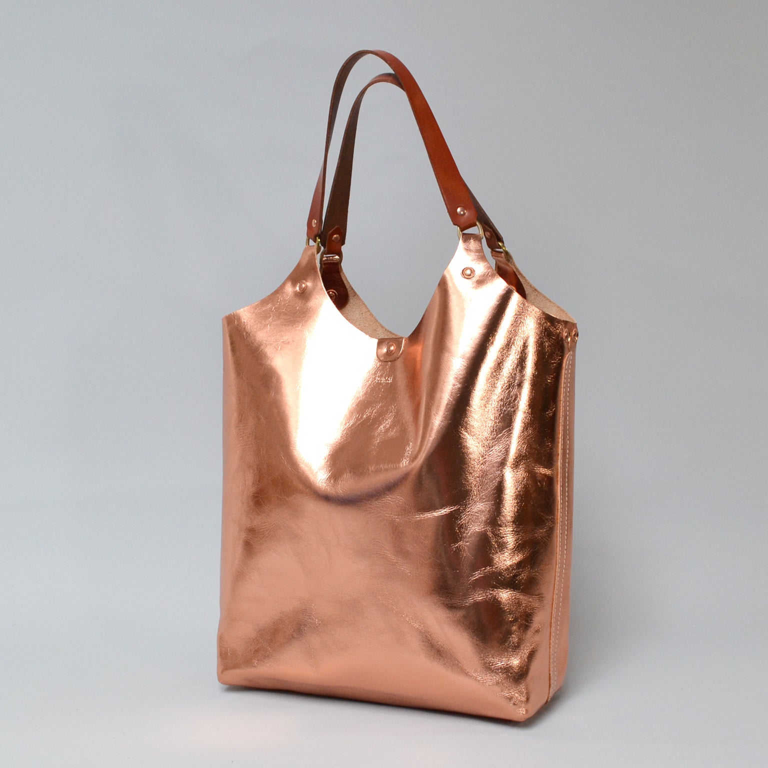 MARY <br/> Foiled Leather Tote Bag <br/> Rose Gold