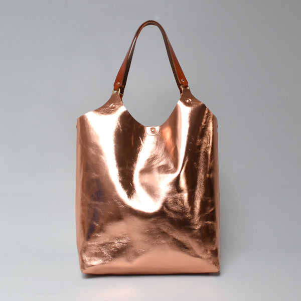 MARY <br/> Foiled Leather Tote Bag <br/> Rose Gold